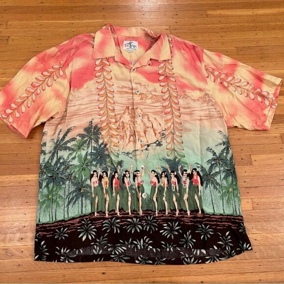 Palm Bay Hawaiian hula dancer short sleeve button down - Picture 1 of 5